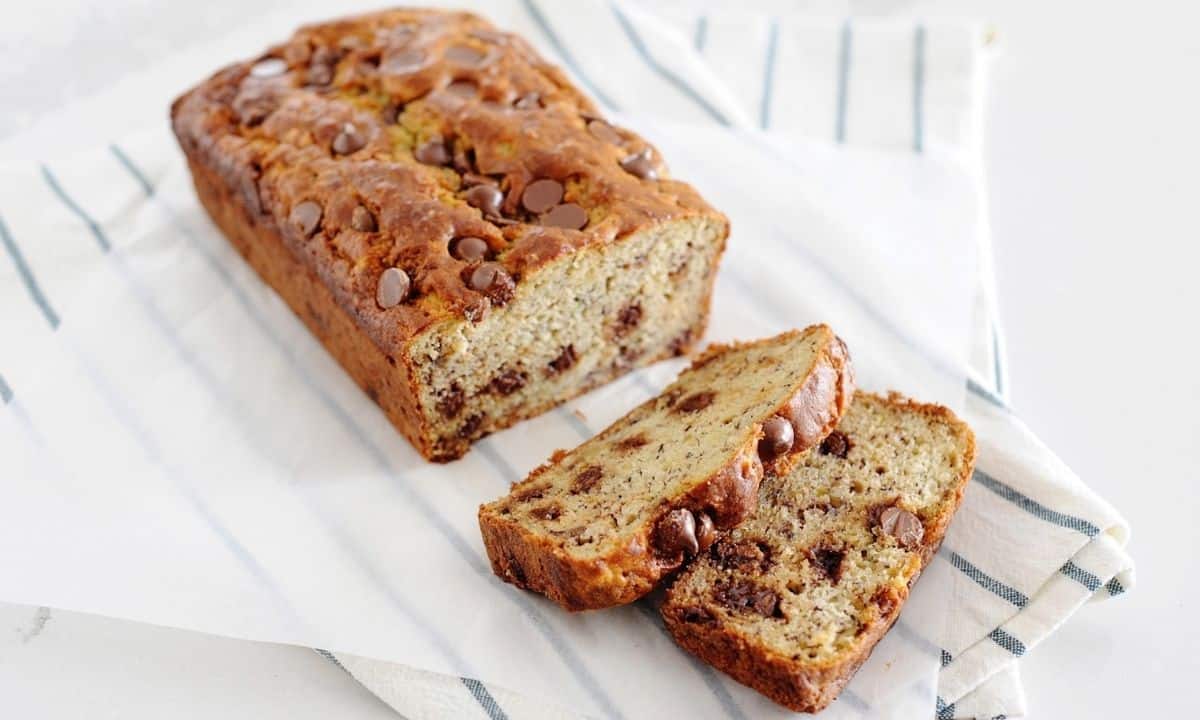 chocolate chip banana bread sliced