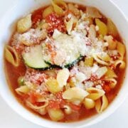 top view of meatless minestrone soup