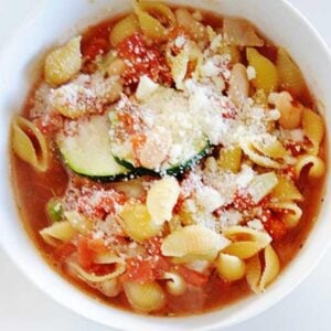 top view of meatless minestrone soup