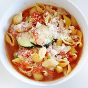 top view of vegetarian minestrone in a bowl