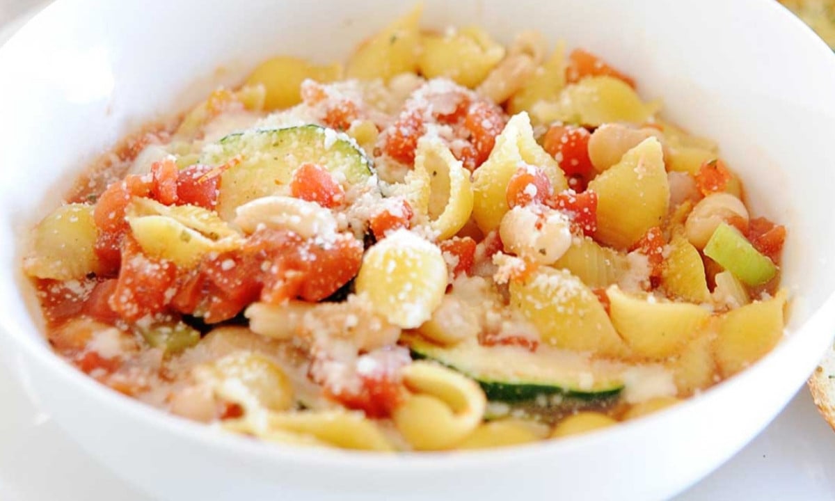 a bowl of vegetarian minestrone