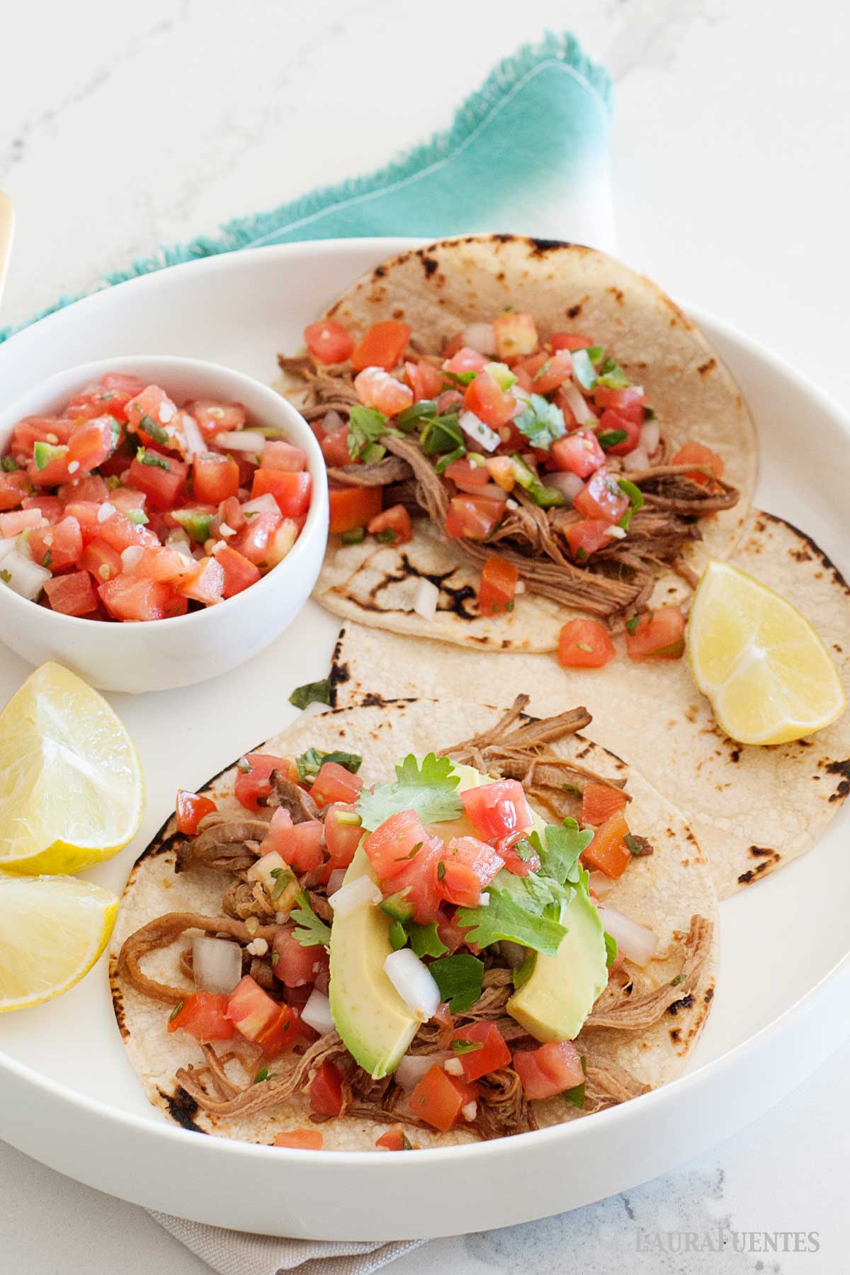 shredded beef tacos with pico de gallo