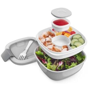 bentgo salad container with multiple layers and ingredients