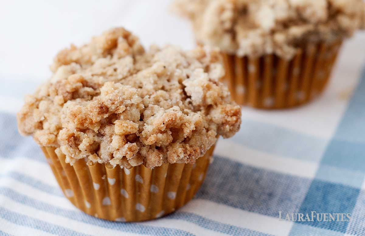 Coffee Cake Muffins with a sweet cinnamon swirl on a table cloth