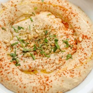 closeup of hummus in a bowl