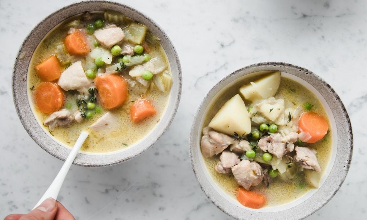 two bowls of chicken stew