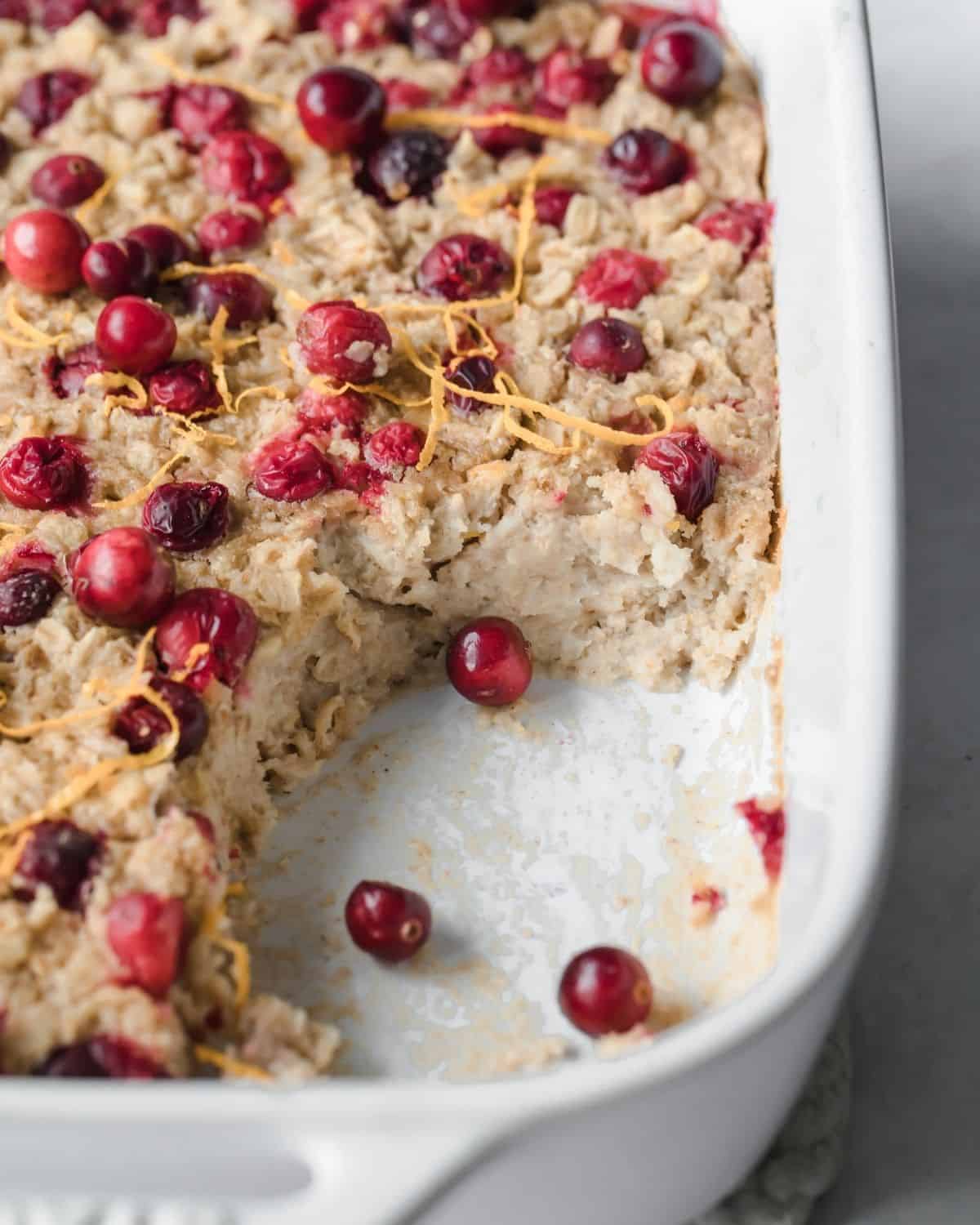 closeup of cranberry baked oatmeal
