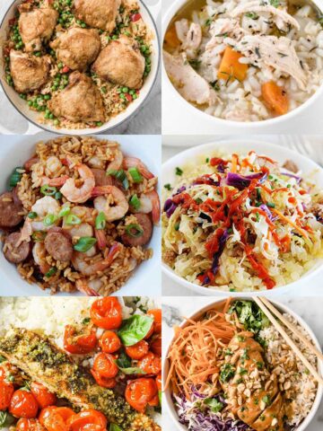 an image collage with family dinner ideas with rice