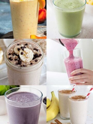 an image collage of six healthy smoothie for kids