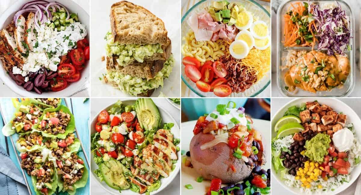collage image with eight quick lunch ideas