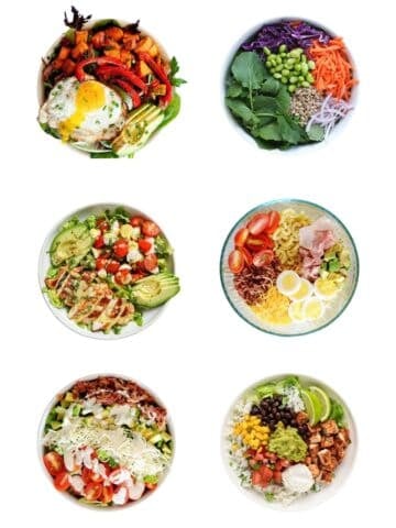 six lunches floating in a white background