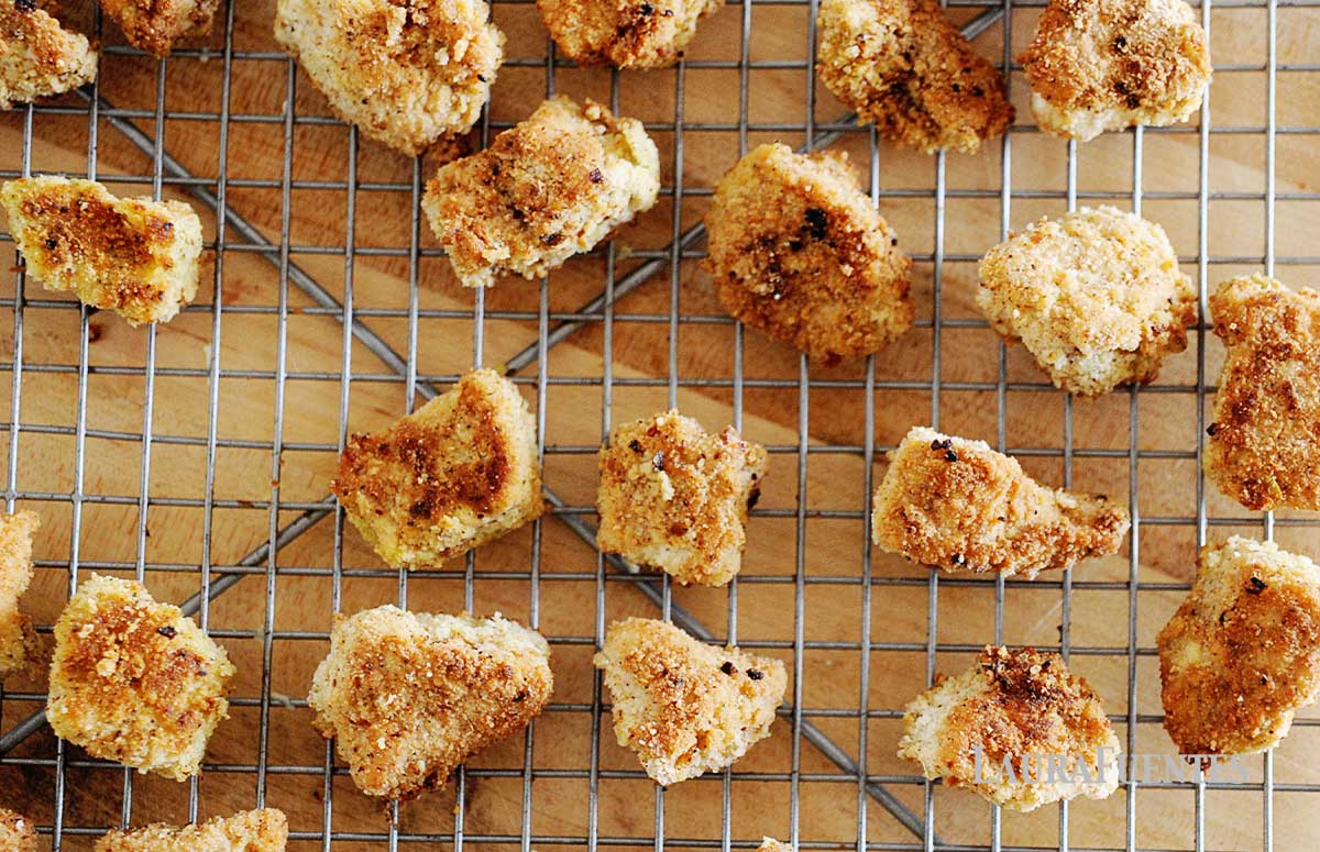 chicken nuggets over a cooling rack