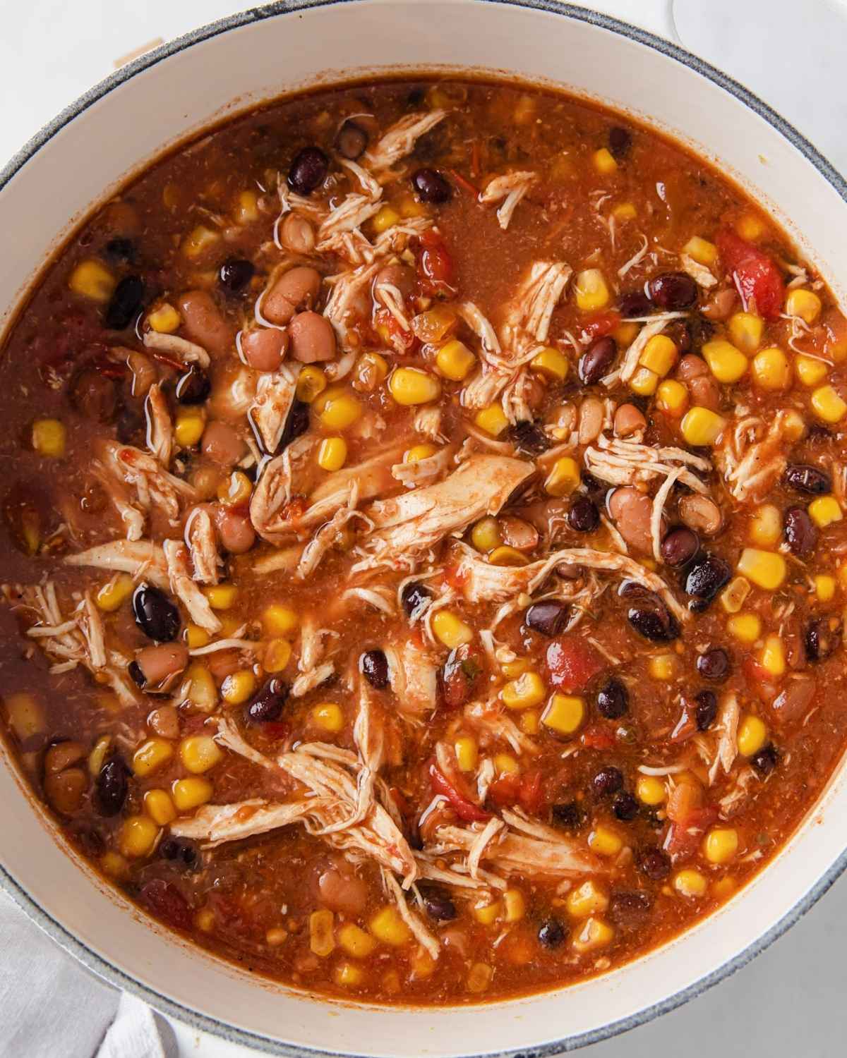 a large pot of chicken taco soup