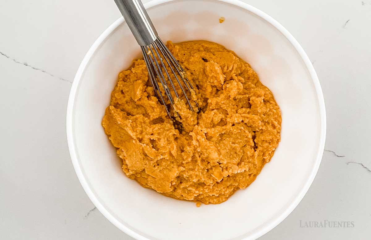 large bowl of paleo pumpkin pancake batter