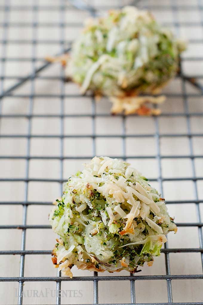 closeup of cheesy broccoli tots
