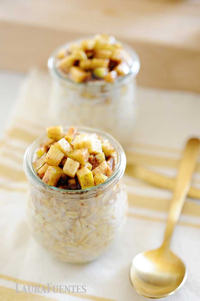 overhead view of two jars of apple cinnamon oats