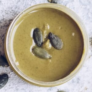 a bowl of pumpkin seed butter