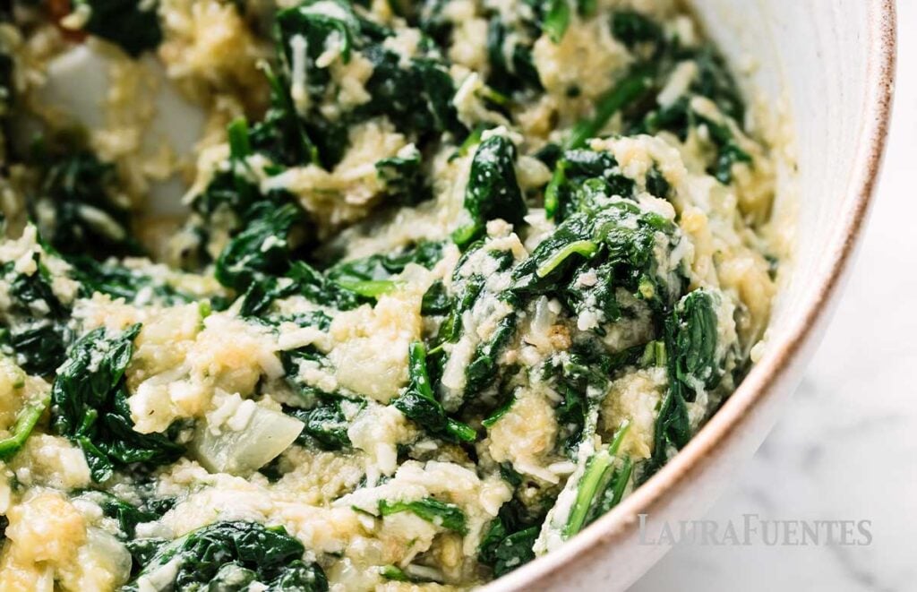 bowl of spinach bite ingredients