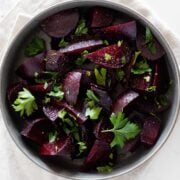 overhead view of balsamic beets