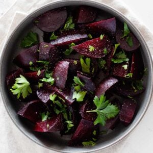 overhead view of balsamic beets