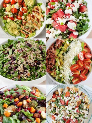 an image collage of six lunch salads