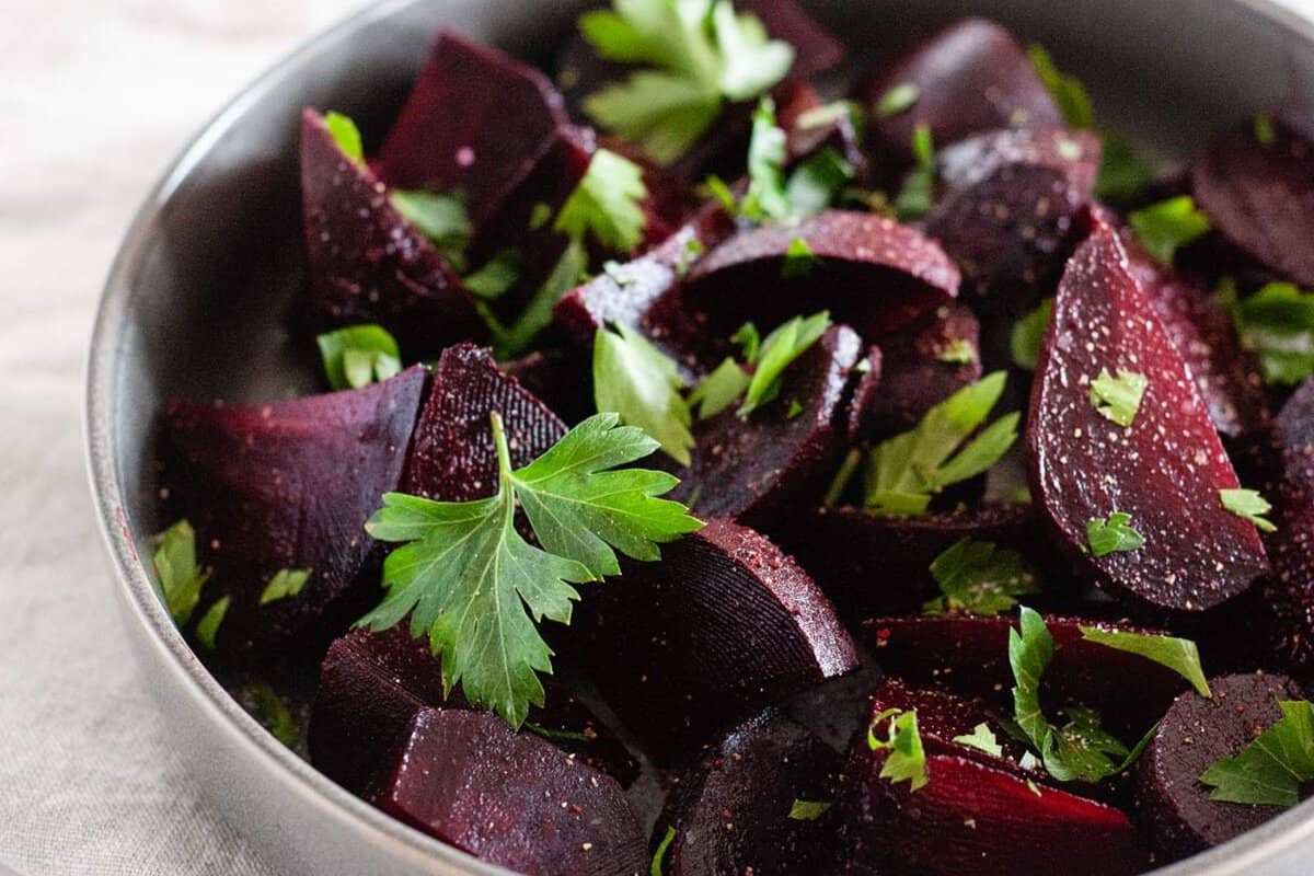 a bowl with roasted balsamic beets