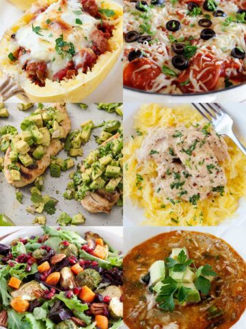 an image collage of six low carb dinner ideas