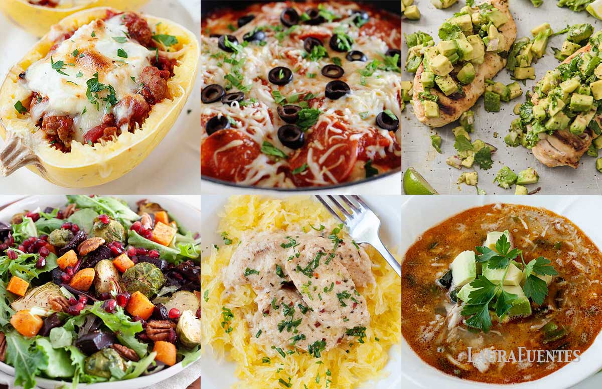 an image collage of six low carb dinner ideas
