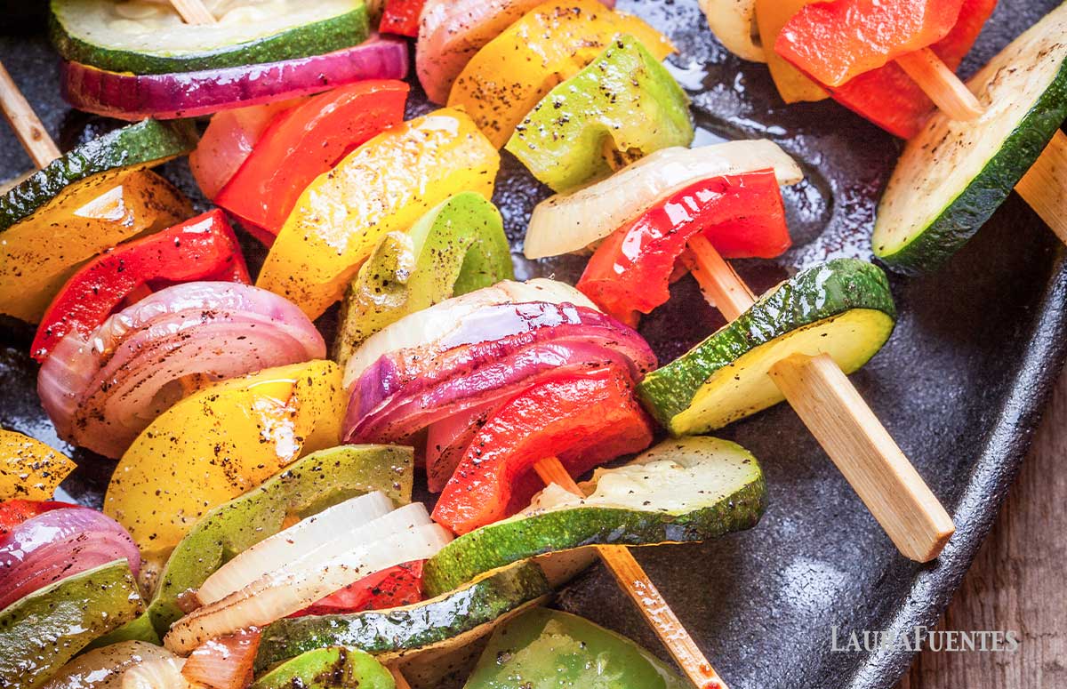 grilled vegetable skewers on a plate