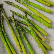 roasted asparagus on a sheet pan