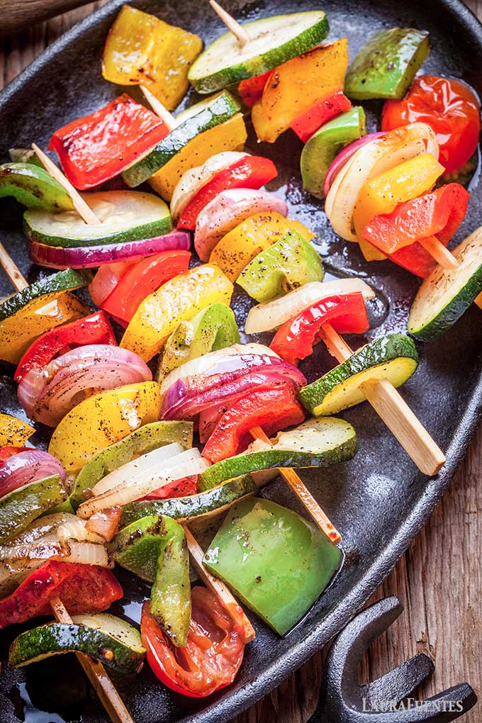 grilled vegetable skewers on a plate