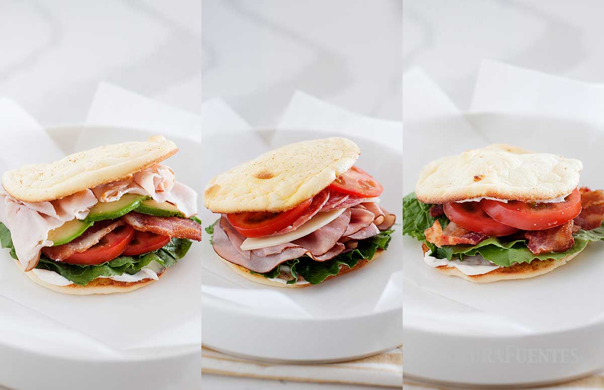 three side by side photos of low carb sandwiches