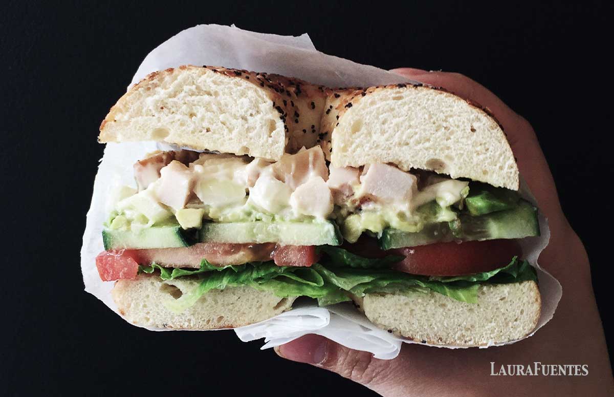 spicy chicken salad on a sandwich