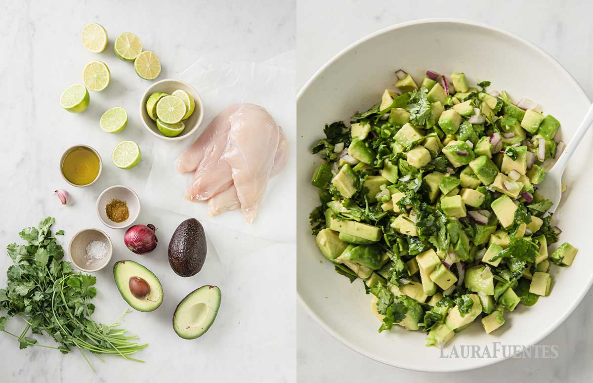 ingredients for cilantro lime chicken in two side by side images