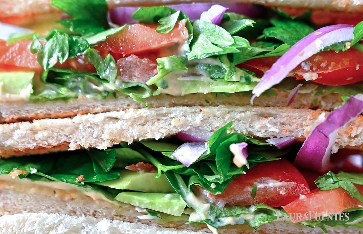 closeup of salad sandwich