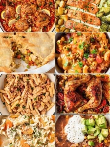 collage image with eight fall dinner ideas