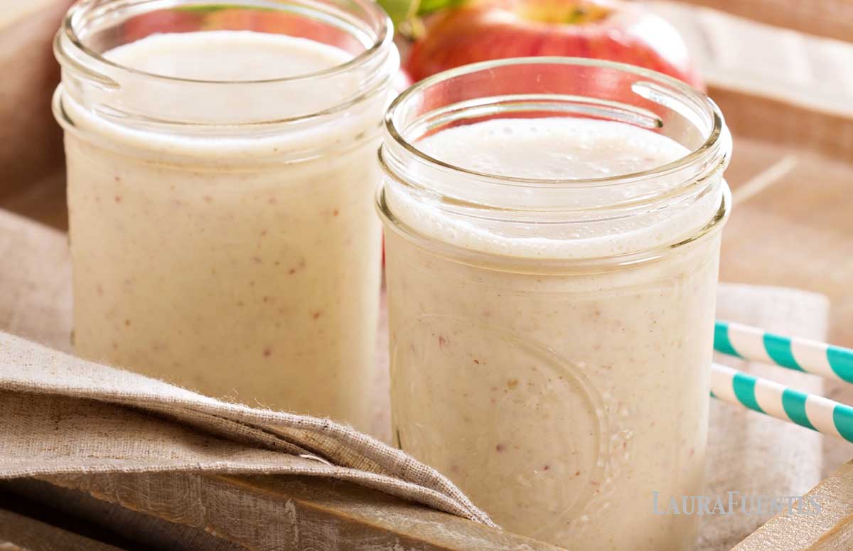 two apple pie smoothies in a glasses