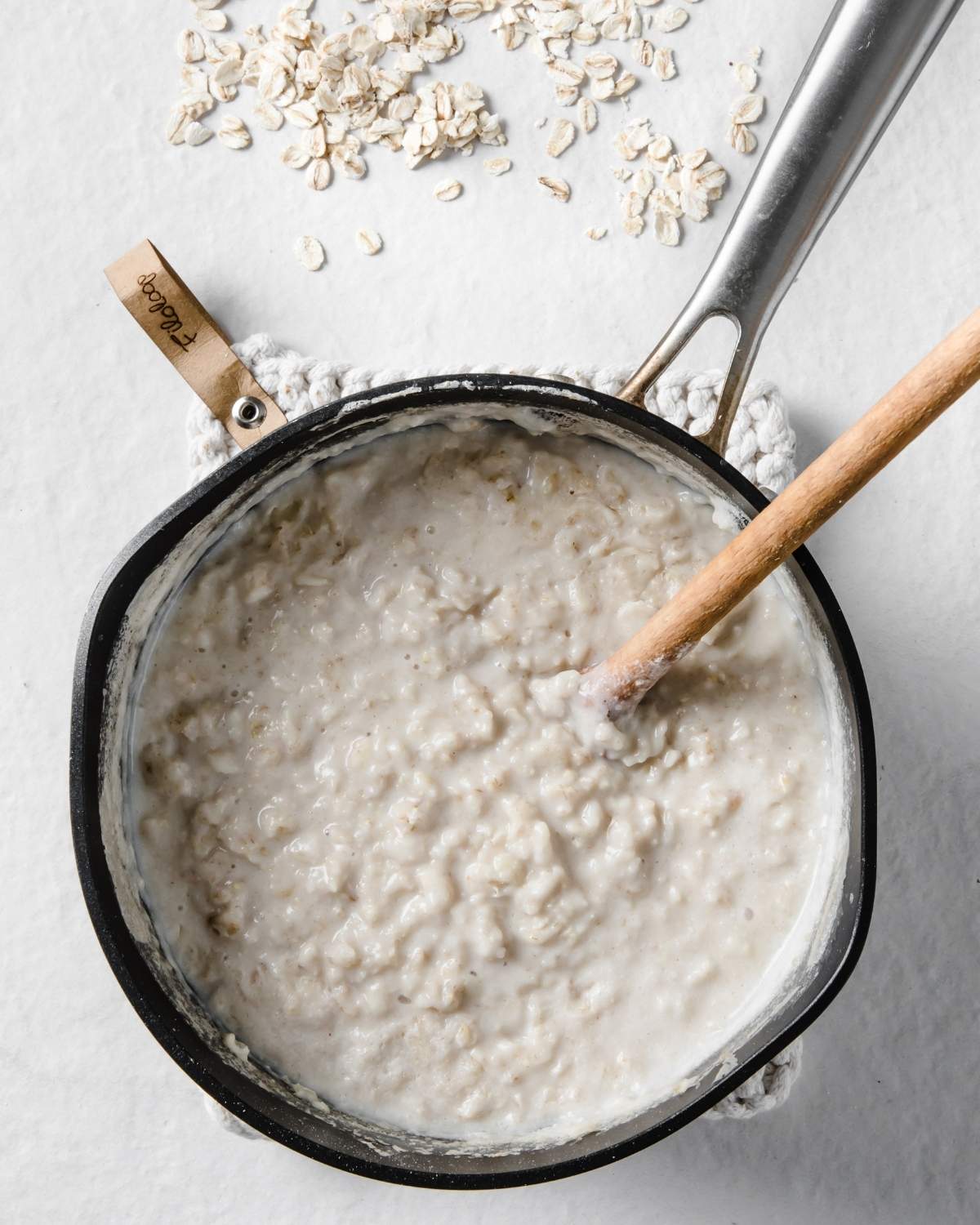 top view of a pot with oatmeal