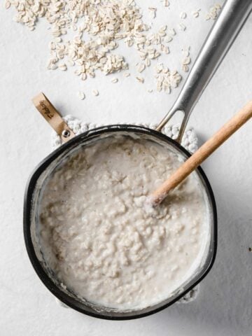 top view of a pot with oatmeal