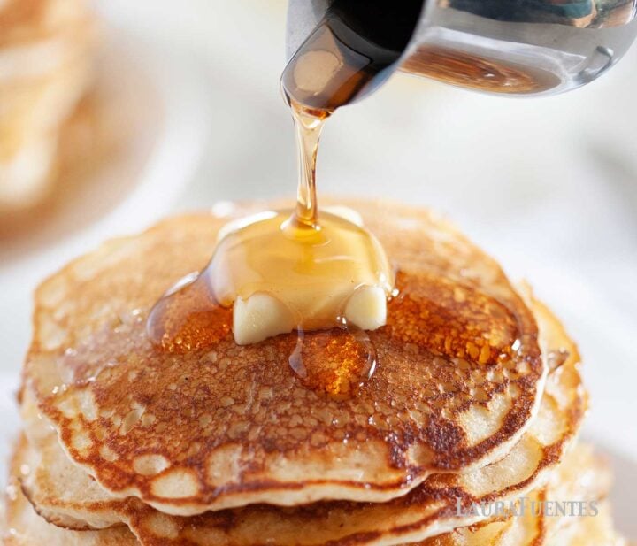 stack of old fashioned pancakes on a plate
