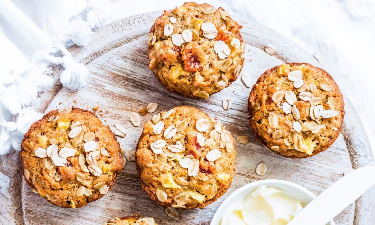 four baked oatmeal muffins