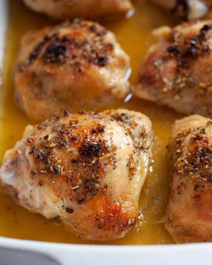 baked chicken thighs in a baking dish