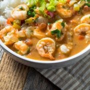large bowl of shrimp etouffee
