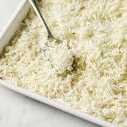 roasted cauliflower rice in a baking dish