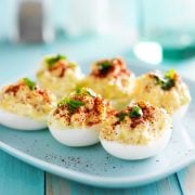 angel eggs in a blue platter