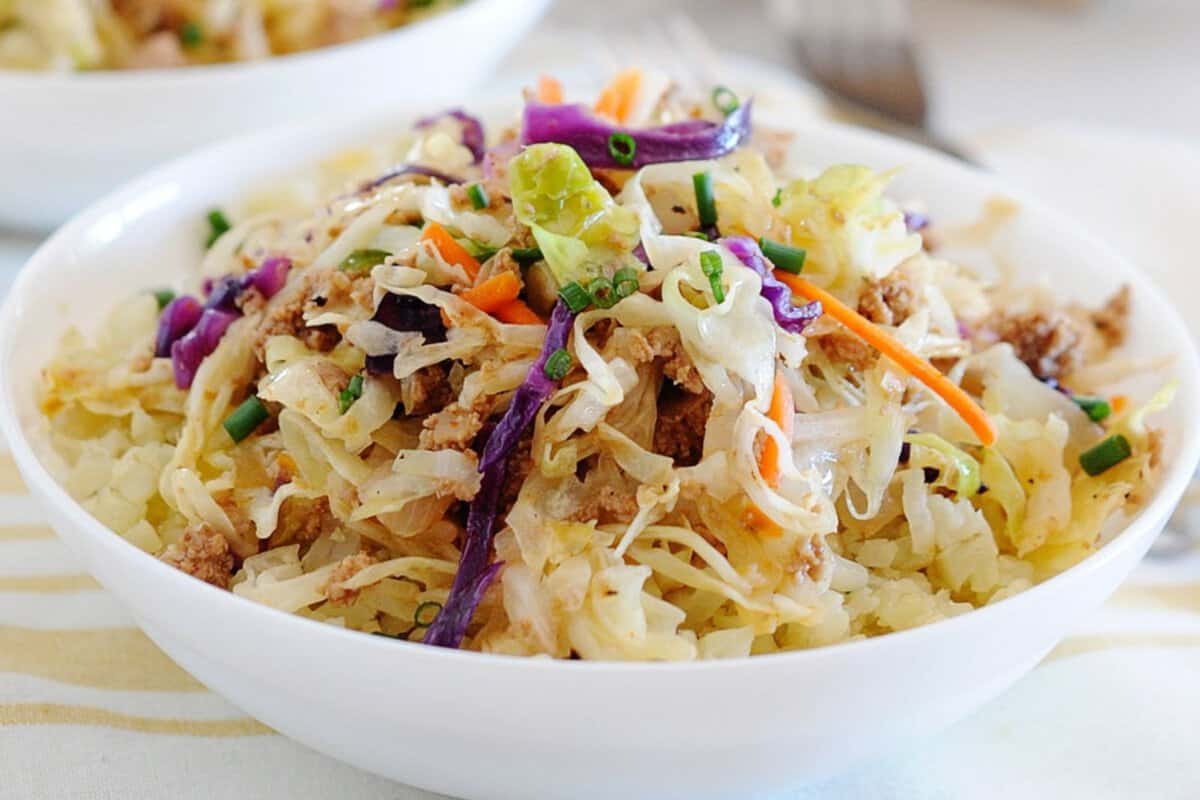 a bowl of sauteed cabbage