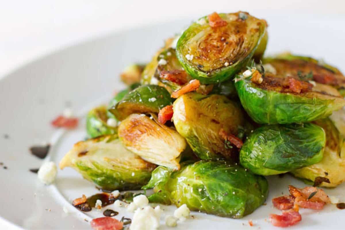 caramelized Brussels sprouts with bacon on a plate