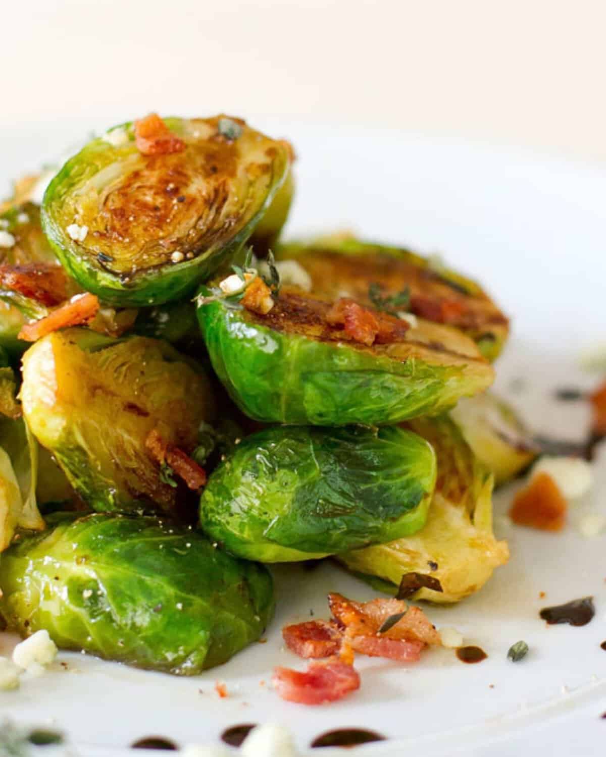 caramelized Brussels sprouts with bacon on a plate