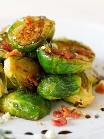 caramelized Brussels sprouts with bacon on a plate