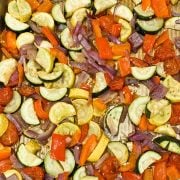 closeup view of roasted summer vegetables